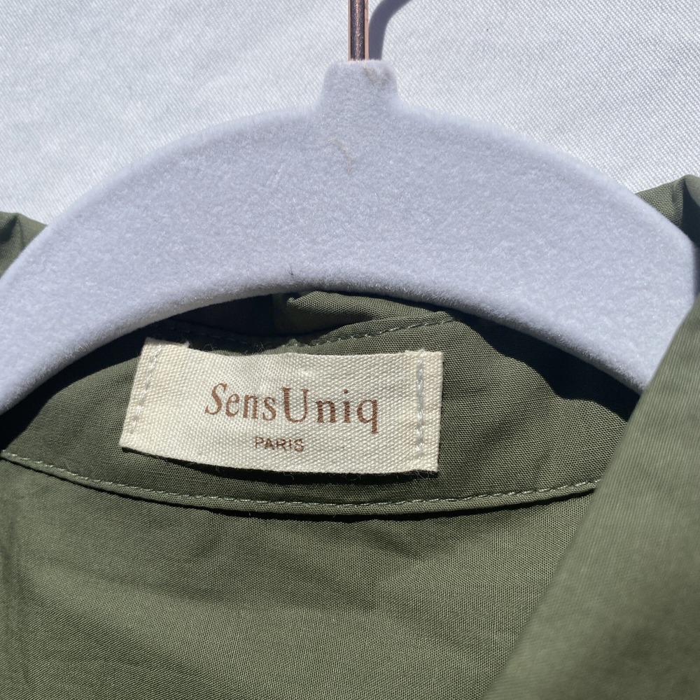 Sens Uniq Paris Dress Olive Balloon/Blouson 3/4 Sleeve Can Add Belt Size See Pic - Picture 3 of 6